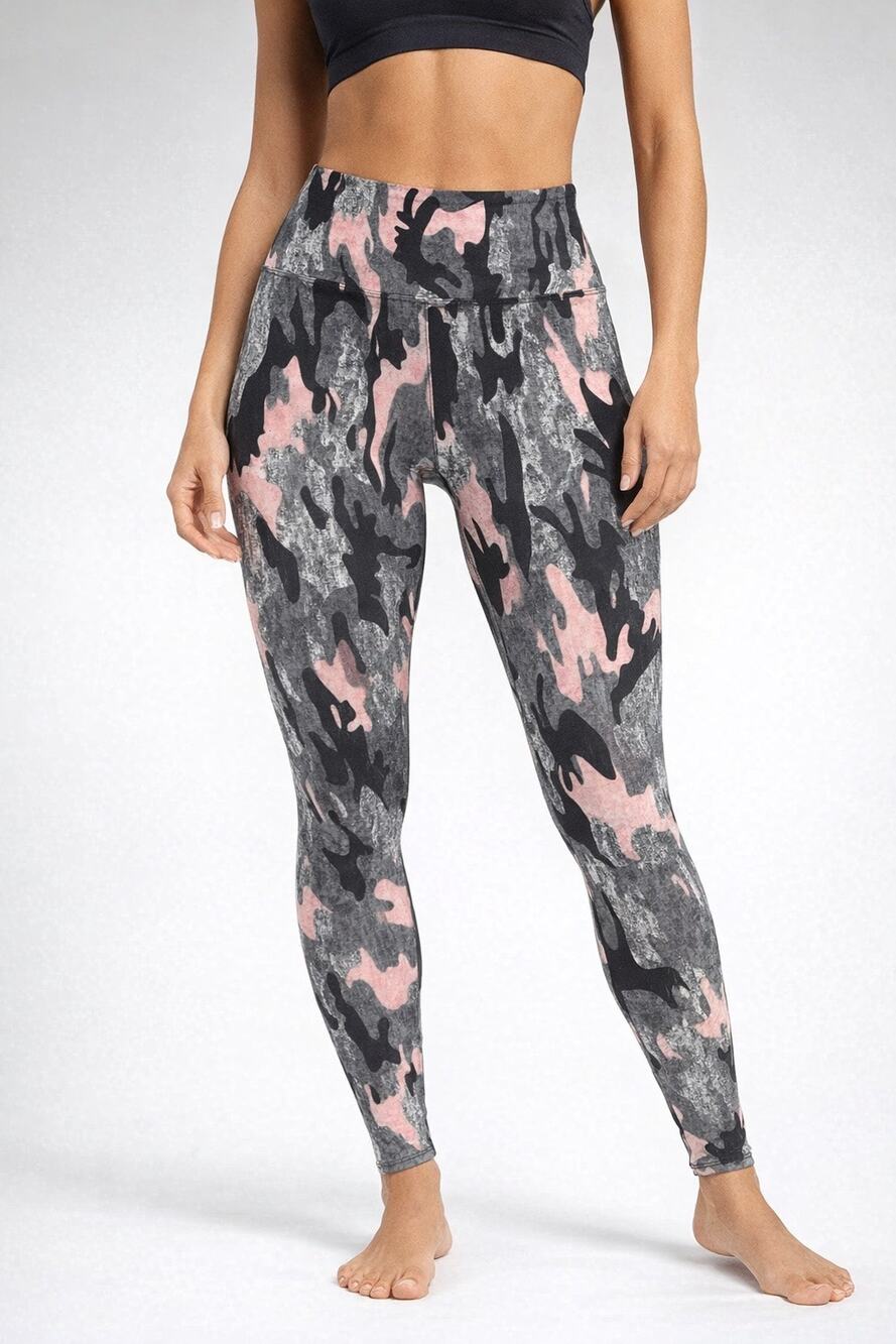 HOT KISS Women’s Camouflage Leggings M Pink Gray Black Stretch Activewear Pants